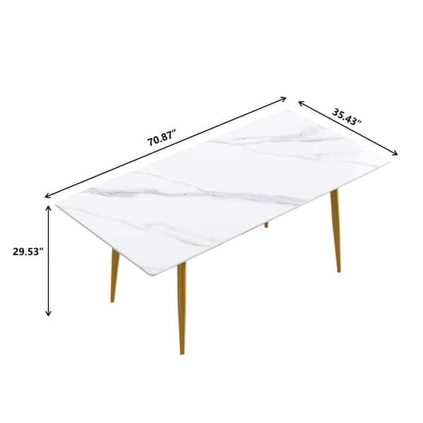 71"Modern White Dining Table for 6, Sintered Stone Tabletop Kitchen